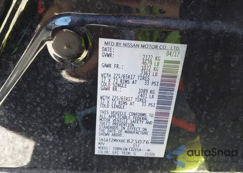 2017 Nissan Rogue Sv from USA, damaged, VIN 5N1AT2MVXHC825076